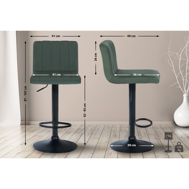 Juego de 2 taburetes de bar de terciopelo verde Jamie