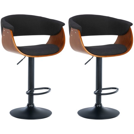 Juego de 2 taburetes de bar Vestal en nogal/tela negra