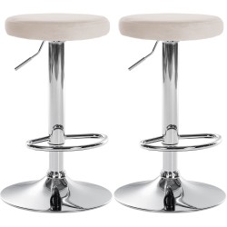 Juego de 2 taburetes de bar Ponte en terciopelo cromado crema