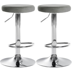 Juego de 2 taburetes de bar Ponte en terciopelo gris y cromo