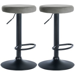 Juego de 2 taburetes de bar Ponte en terciopelo negro y gris