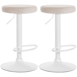 Juego de 2 taburetes de bar Ponte en terciopelo blanco crema