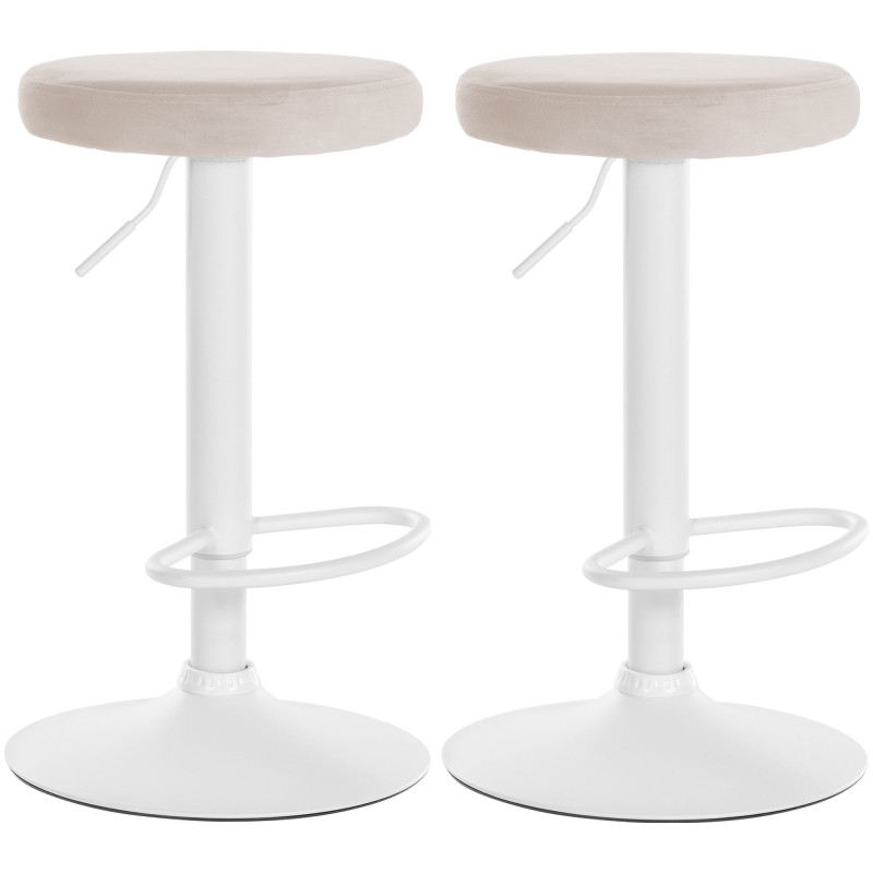 Juego de 2 taburetes de bar Ponte en terciopelo blanco crema