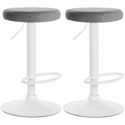 Juego de 2 taburetes de bar Ponte en terciopelo blanco y gris