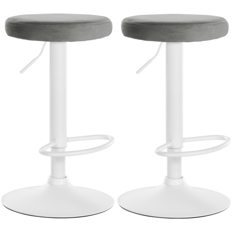 Juego de 2 taburetes de bar Ponte en terciopelo blanco y gris