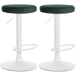 Juego de 2 taburetes de bar Ponte en terciopelo blanco y verde