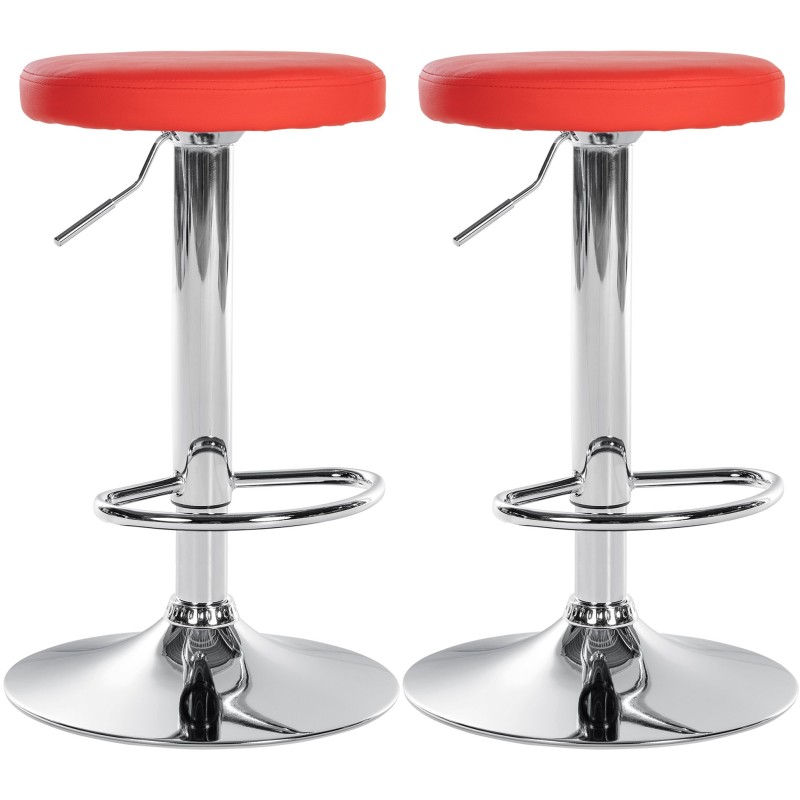 Juego de 2 taburetes de bar Ponte en piel sintética cromada roja