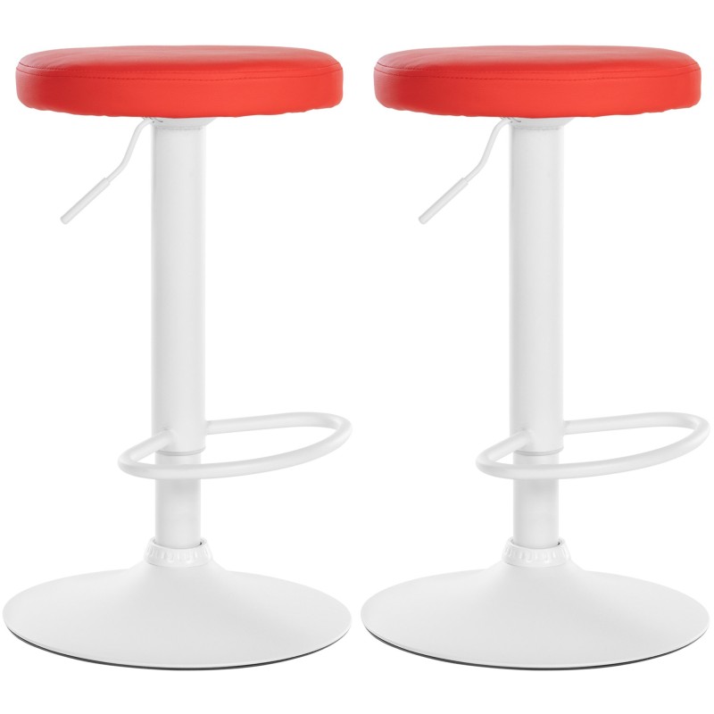 Juego de 2 taburetes de bar Ponte en piel sintética blanca y roja