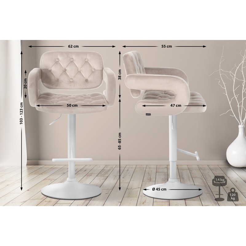 Taburete de bar de terciopelo blanco crema Dublin