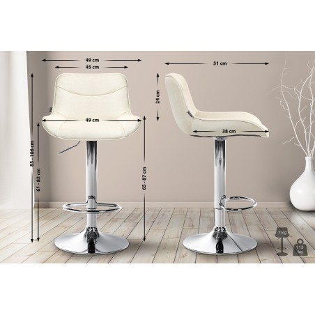 Taburete de bar de tela en cromo crema Vonore