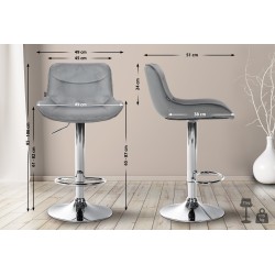 Taburete de bar Vonore de terciopelo gris cromado