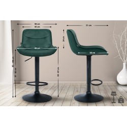 Taburete de bar Vonore de terciopelo negro y verde