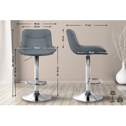 Taburete de bar Vonore en piel sintética cromada gris