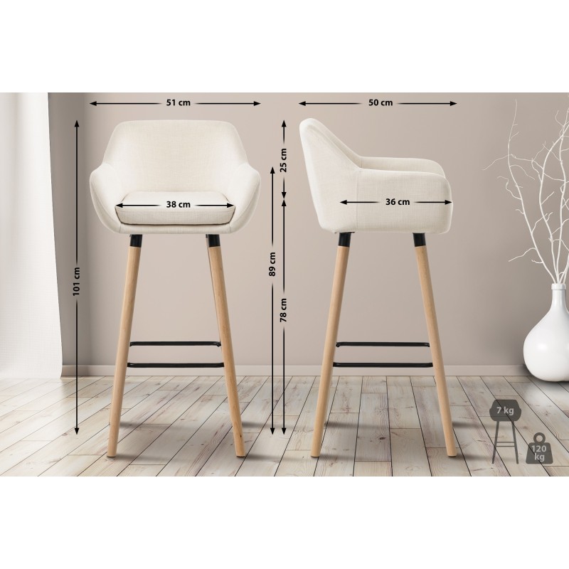 Taburete de bar de tela beige Grant