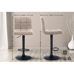 Juego de 2 taburetes de bar Calma en tela negra y crema