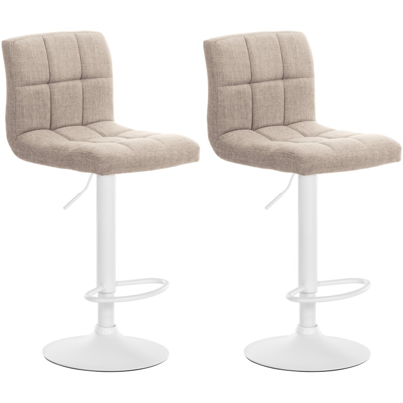 Juego de 2 taburetes de bar Calma, tela blanca y crema