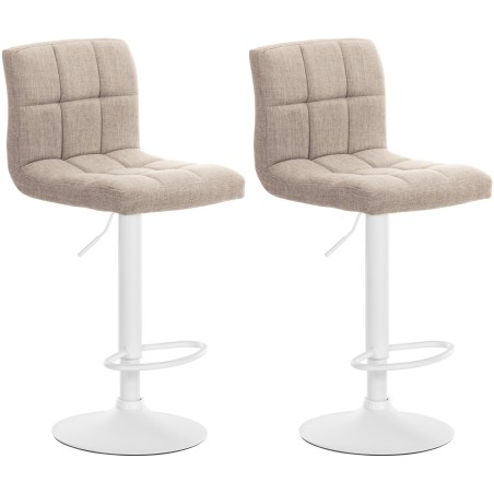 Juego de 2 taburetes de bar Calma, tela blanca y crema
