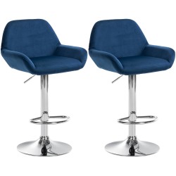 Juego de 2 taburetes de bar Braga en terciopelo azul cromado