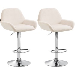Juego de 2 taburetes de bar Braga en terciopelo cromado crema