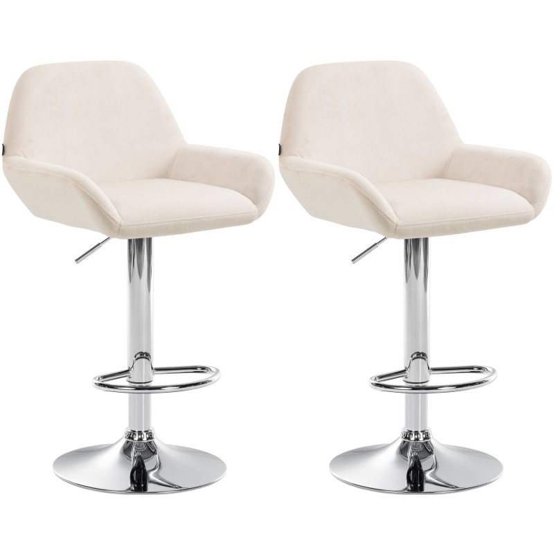 Juego de 2 taburetes de bar Braga en terciopelo cromado crema