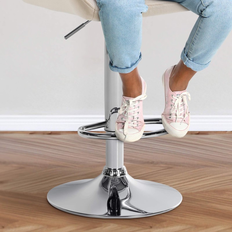 Juego de 2 taburetes de bar Braga en terciopelo cromado crema