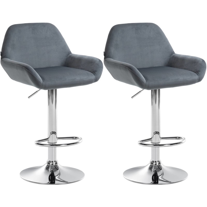 Juego de 2 taburetes de bar Braga en terciopelo gris oscuro cromado