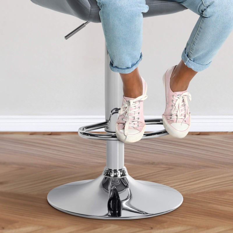 Juego de 2 taburetes de bar Braga en terciopelo gris oscuro cromado