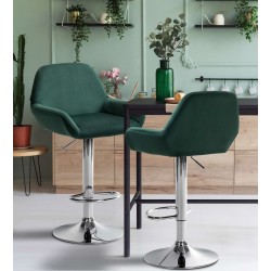 Juego de 2 taburetes de bar Braga en terciopelo verde oscuro cromado