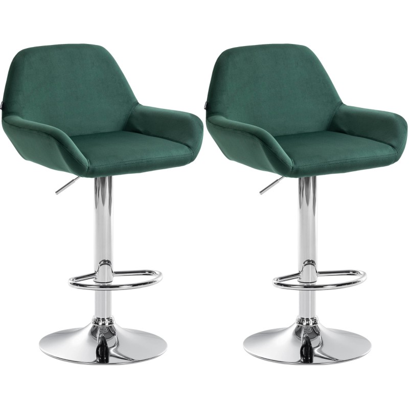 Juego de 2 taburetes de bar Braga en terciopelo verde oscuro cromado