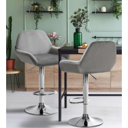 Juego de 2 taburetes de bar Braga en terciopelo gris y cromo