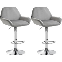 Juego de 2 taburetes de bar Braga en terciopelo gris y cromo