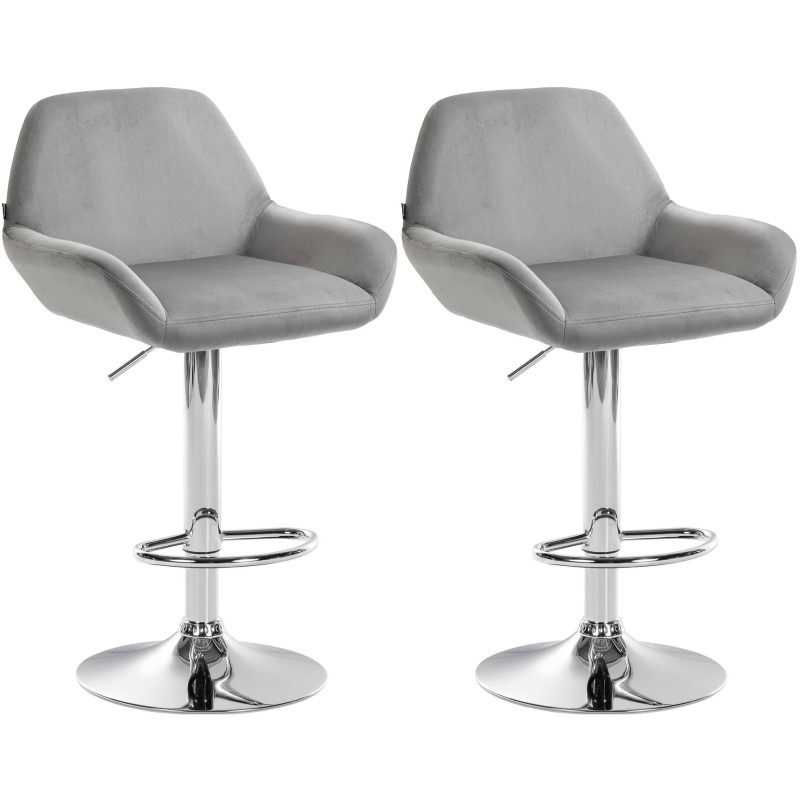 Juego de 2 taburetes de bar Braga en terciopelo gris y cromo