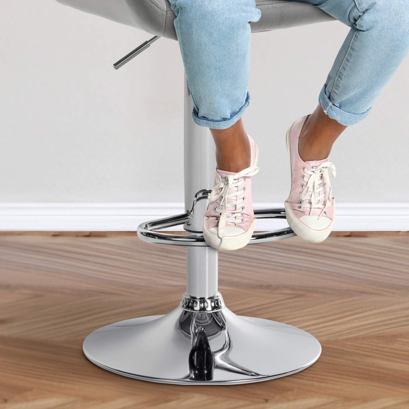 Juego de 2 taburetes de bar Braga en terciopelo gris y cromo