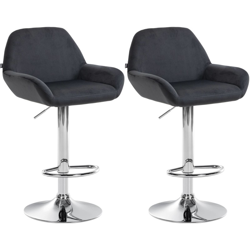 Juego de 2 taburetes de bar Braga en terciopelo cromado negro