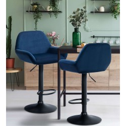 Juego de 2 taburetes de bar Braga en terciopelo negro y azul