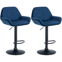 Juego de 2 taburetes de bar Braga en terciopelo negro y azul