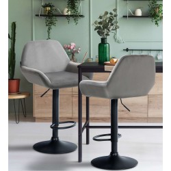 Juego de 2 taburetes de bar Braga en terciopelo negro y gris