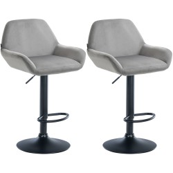 Juego de 2 taburetes de bar Braga en terciopelo negro y gris