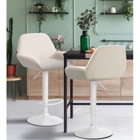 Juego de 2 taburetes de bar Braga en terciopelo blanco crema