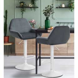 Juego de 2 taburetes de bar Braga en terciopelo blanco y gris oscuro