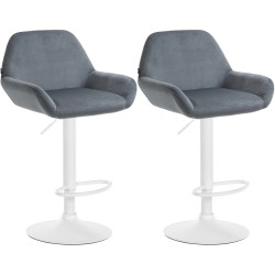 Juego de 2 taburetes de bar Braga en terciopelo blanco y gris oscuro