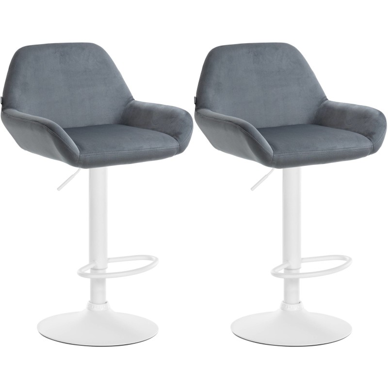 Juego de 2 taburetes de bar Braga en terciopelo blanco y gris oscuro
