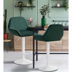 Juego de 2 taburetes de bar Braga en terciopelo blanco y verde oscuro