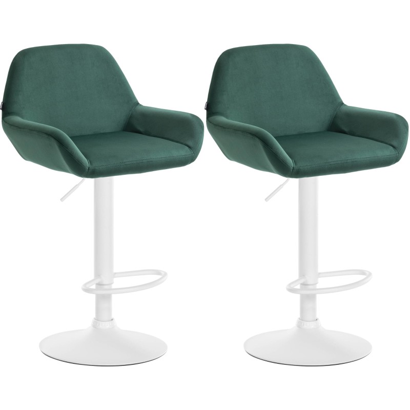Juego de 2 taburetes de bar Braga en terciopelo blanco y verde oscuro