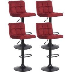 Juego de 4 taburetes de bar Feni en terciopelo rojo