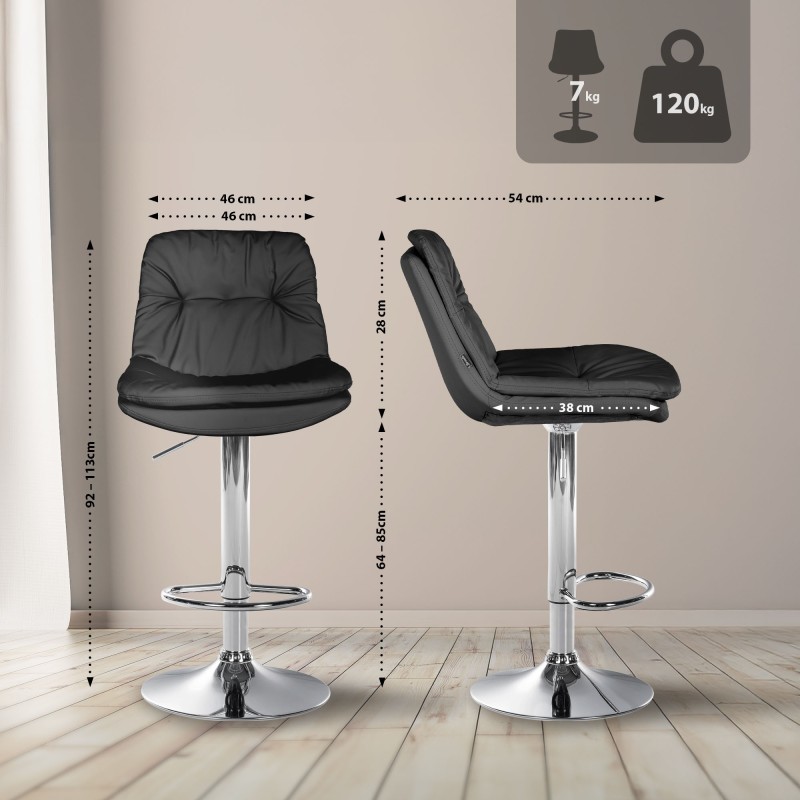 Taburete de bar Laurel, piel sintética, cromo negro