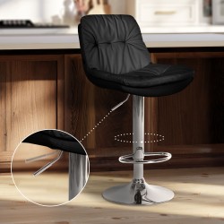 Taburete de bar Laurel, piel sintética, cromo negro