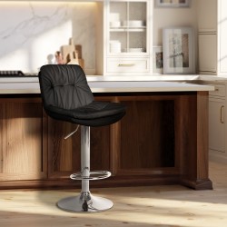 Taburete de bar Laurel, piel sintética, cromo negro