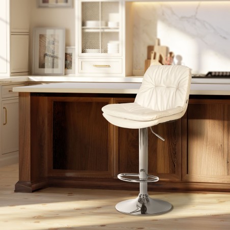 Taburete de bar Laurel de polipiel cromada blanca