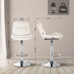 Taburete de bar Laurel de polipiel cromada blanca